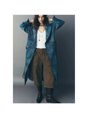 Free People Micah Duster Coat Boho Chic Tapestry Vintage Old World Womens XL